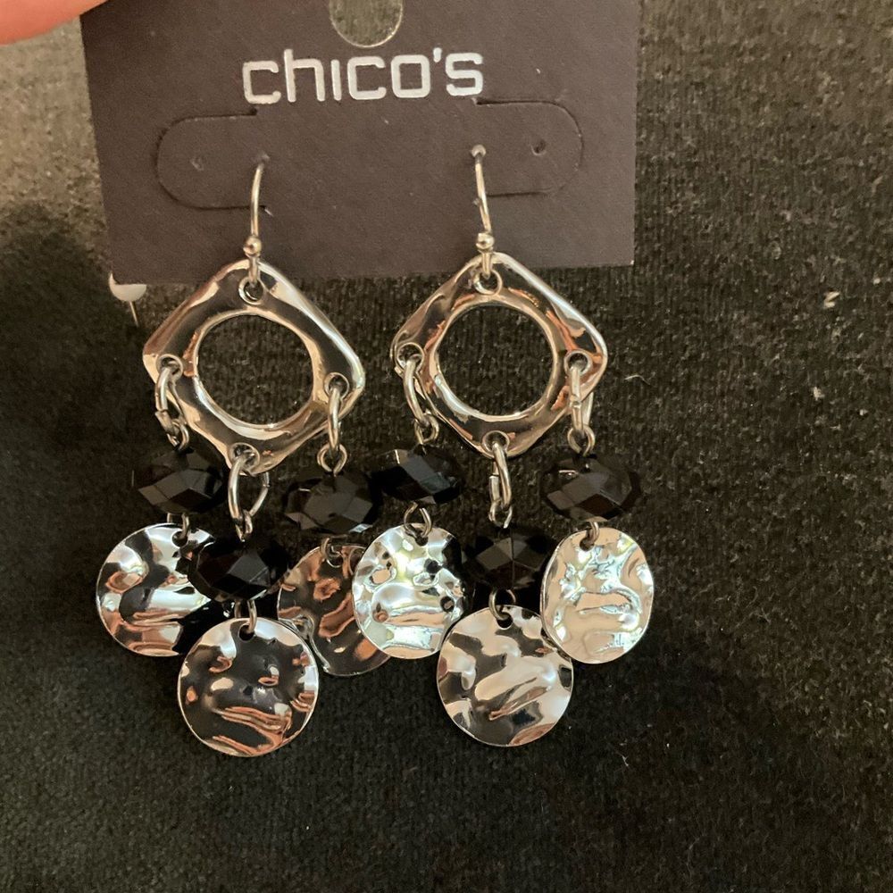 0084-Chico's Silver and Black‎ Dangle Earrings